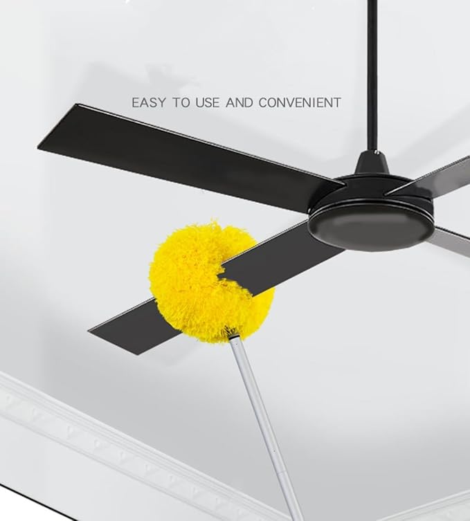 Ceiling fan dust collector, ultra-fine fiber dust collector with extendable extension rod, suitable for cleaning high ceiling fans, furniture, blinds, cars, bookshelf doors, etc.13-50 inches, (yellow)