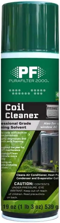 PURAFILTER 2000 Coil Cleaner Foaming Spray | Use on AC HVAC Condensers and Evaporator Coils | Commercial and Professional Grade Cleaner