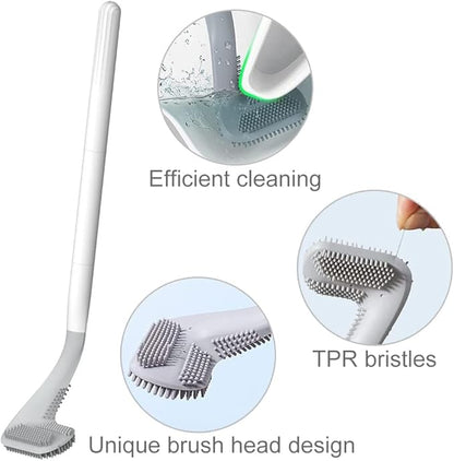 Toilet Brush, Long Handle Golf Toilet Brush with Holder 360° Deep Cleaning Flexible Silicone Toilet Cleaner Brush Wall Mounted for Bathroom (2Pcs White)
