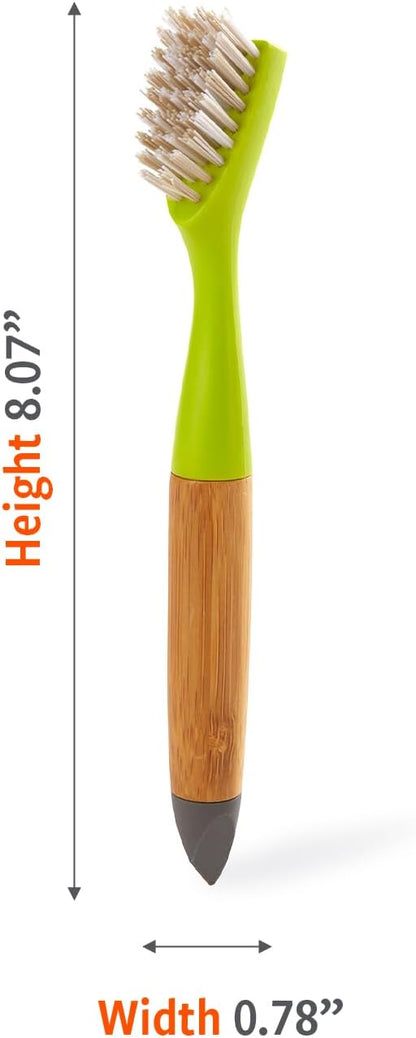 Full Circle Micro Manager, Deep Cleaning Brush for Crevices, Shower, & Grout, Tough Bristles, Sustainable Bamboo Handle, Green