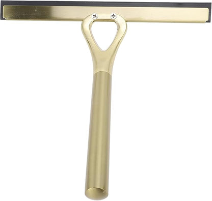 CHICIRIS 304 Stainless Steel Shower Squeegee, All Purpose Bathroom Cleaner Tool for Shower Glass Door Tile Wall Mirror Car, with Silicone Wiper and Suction Cup Hook (Gold)