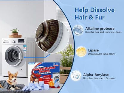 Washing Machine Cleaner-36Pack-18 Month Supply,Washer Machine Cleaner Tablets Formulated For Pet Owners,Easy Pet Hair Remover for Laundry,Compatible with HE, Top & Front Load Washer.Septic Safe