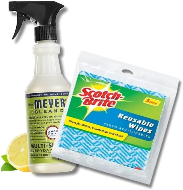 Mrs Meyers Cleaning Spray With Pack of 5 Reusable Wipes - All Purpose Cleaner & Mrs Meyers Multi-surface Cleaner - Kitchen Cleaner Spray & Multipurpose Cleaner, Myers All Purpose Cleaning Spray, 16oz