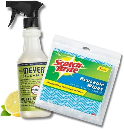 Mrs Meyers Cleaning Spray With Pack of 5 Reusable Wipes - All Purpose Cleaner & Mrs Meyers Multi-surface Cleaner - Kitchen Cleaner Spray & Multipurpose Cleaner, Myers All Purpose Cleaning Spray, 16oz