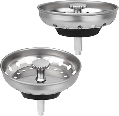 Uni-Green - 2 Pack - Kitchen Sink Strainer and Stopper Kit Basket - Replacement for US Standard 3-1/2 Inch Kitchen Sink Drain - 304 Stainless Steel Basket with Knob - Rubber Sink Stopper Bottom