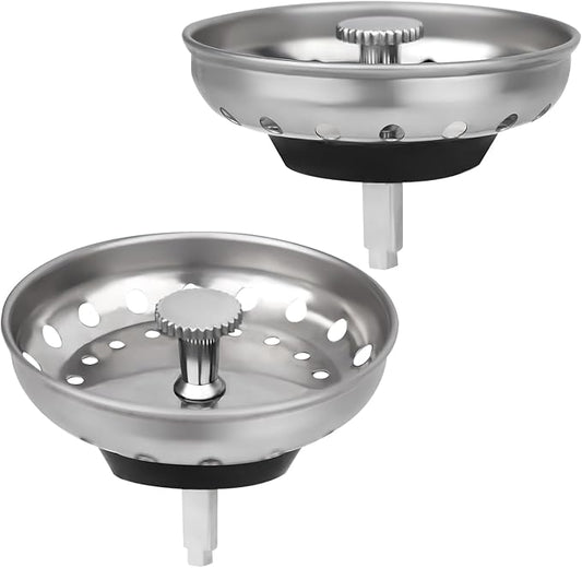 Uni-Green - 2 Pack - Kitchen Sink Strainer and Stopper Kit Basket - Replacement for US Standard 3-1/2 Inch Kitchen Sink Drain - 304 Stainless Steel Basket with Knob - Rubber Sink Stopper Bottom