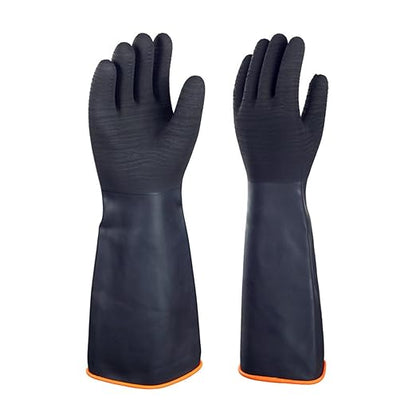North Tower Heavy Duty Rubber Gloves, Industrial Gloves Waterproof Reusable Protective Work for Cleaning, Dishwashing, Upgraded with Non-Slip Design, Black（18in,1 pair）