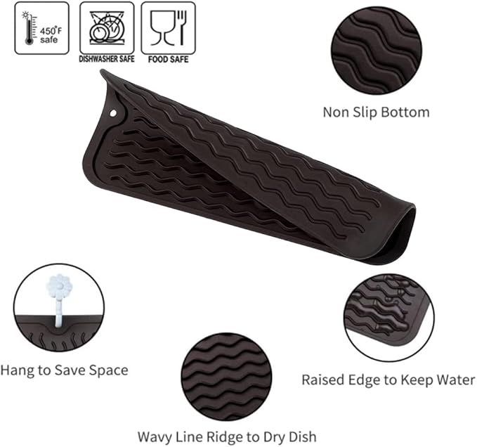MicoYang Silicone Dish Drying Mat for Multiple Usage,Easy clean,Eco-friendly,Heat-resistant Silicone Mat for Kitchen Counter or Sink,Refrigerator or Drawer Liner Coffee S 12 inches x 6 inches