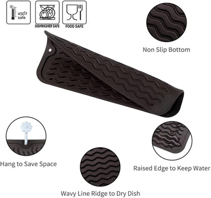 MicoYang Silicone Dish Drying Mat for Multiple Usage,Easy clean,Eco-friendly,Heat-resistant Silicone Mat for Kitchen Counter or Sink,Refrigerator or Drawer Liner Coffee S 12 inches x 6 inches
