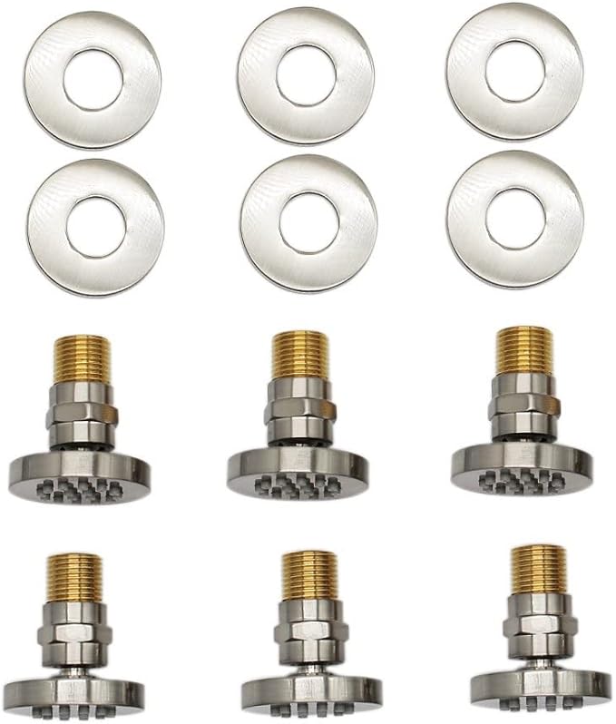 HOMEDEC 6pcs Round Brass Shower Body Spray Massage Jets Spa-like Bathroom Showerhead,Brushed Nickel