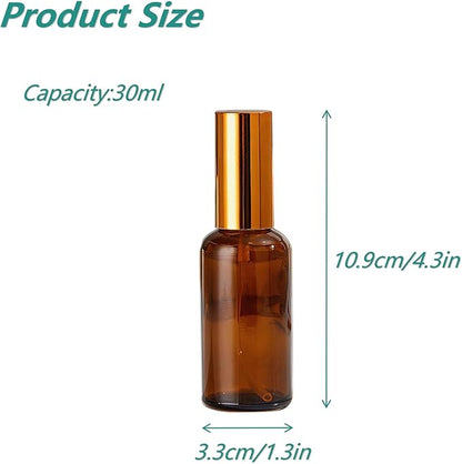 6Packs 30ml/1Oz Amber Glass Spray Bottles For Essential Oils Refillable Fine Mist Liquid Containers Mini Travel Glass Atomizer Bottles for Cleaning Perfume Essential Oils