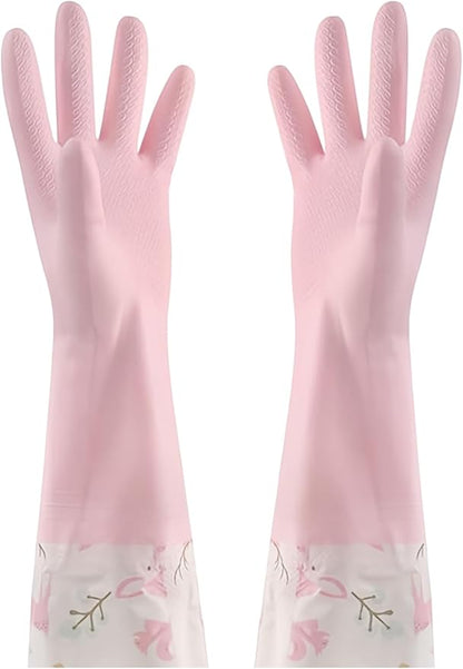 M Size Fleece Lined Cleaning Gloves, Waterproof PVC Household Gloves for Kitchen Dishwashing