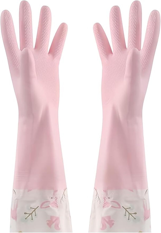 M Size Fleece Lined Cleaning Gloves, Waterproof PVC Household Gloves for Kitchen Dishwashing