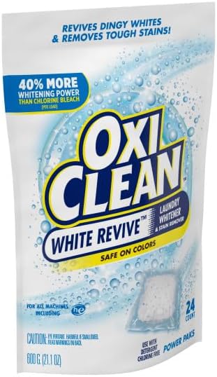 OxiClean White Revive Laundry Whitener & Stain Remover, Safe on Colors, Power Pack, Use with Detergent, Chlorine Free, 24 Pods (Pack of 3)