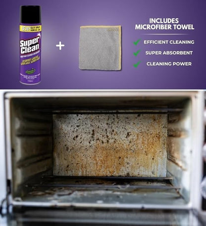 Super Clean Citrus Scent Cleaner and Degreaser Spray 17 oz Bundle with Microfiber Cloth - Heavy Duty Degreaser for Kitchen, Oil, Grime, and Dirt Removal - (2 Items)