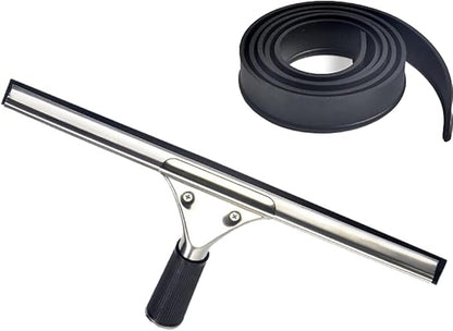 Professional Stainless Steel Handle Water Wiper Window Glass Squeegee with Replacement Rubber Blade 105cm 41inch (Black, 18in/45cm+Blade)