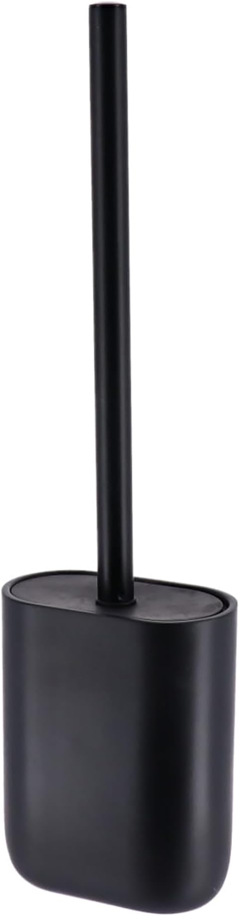 Oval Black Toilet Brush and Holder Set - Minimalist Polyresin Base, Stainless Steel Handle, Silicone Head - Japandi Collection