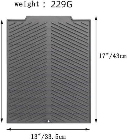 Silicone Dish Draining Mat, Eco Friendly Dish Drying Mat Kitchen Counter Anti-Skid and Heat Insulation Pad, Sink Drainer Mat with Dense Drainage Grooves (M (17"×13"))
