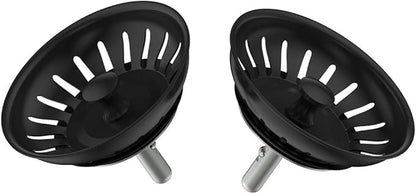 KANARY Kitchen Sink Basket Strainer Replacement for Standard Drains (3-1/2 Inch) Stainless Steel Body with Rubber Stopper (Pack of 2, Matte Black)