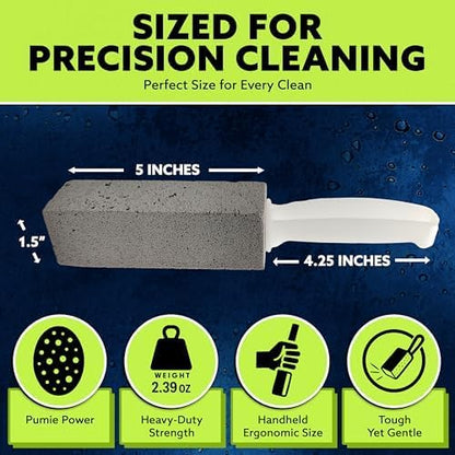 PUMIE Pumice Stone Toilet Bowl Cleaner (12-Pack) - Toilet Pumice Stone with Handle - Heavy Duty Scouring Stick for Rings, Bowls, Hard Water Stains, Lime, Rust, Sink - Includes Handle for Easy Use