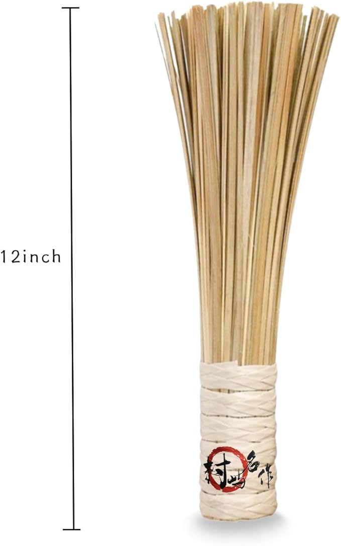 12-Inch Bamboo Wok Brush, Flat Brush, Kitchen Cleaning Brushes for Scrubbing and Cleaning Cooking Pots, Pans and Grilling Utensils (1 Pack)
