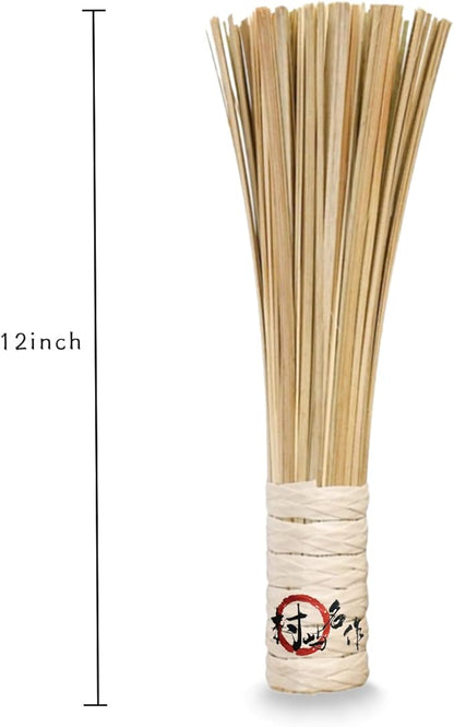 12-Inch Bamboo Wok Brush, Flat Brush, Kitchen Cleaning Brushes for Scrubbing and Cleaning Cooking Pots, Pans and Grilling Utensils (1 Pack)