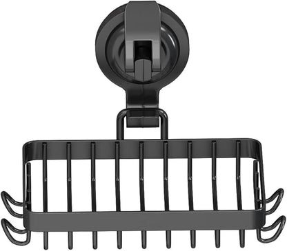 Soap Holder Shower, Suction Cup Soap Dish for Shower with 4 Hooks, 304 Stainless Steel, Black