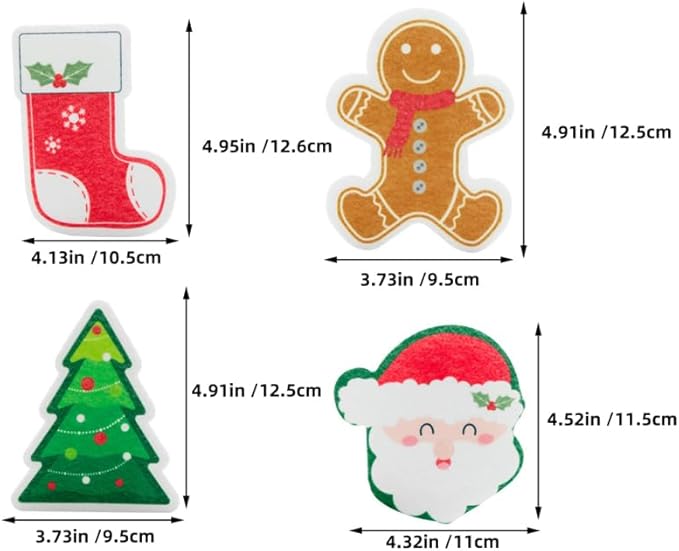 4pcs Cute Christmas Dishwashing Sponges Reusable Kitchen Scrubbers for Cleaning Thickened Design for Sturdy Use Kitchen and Bathroom Cleaning