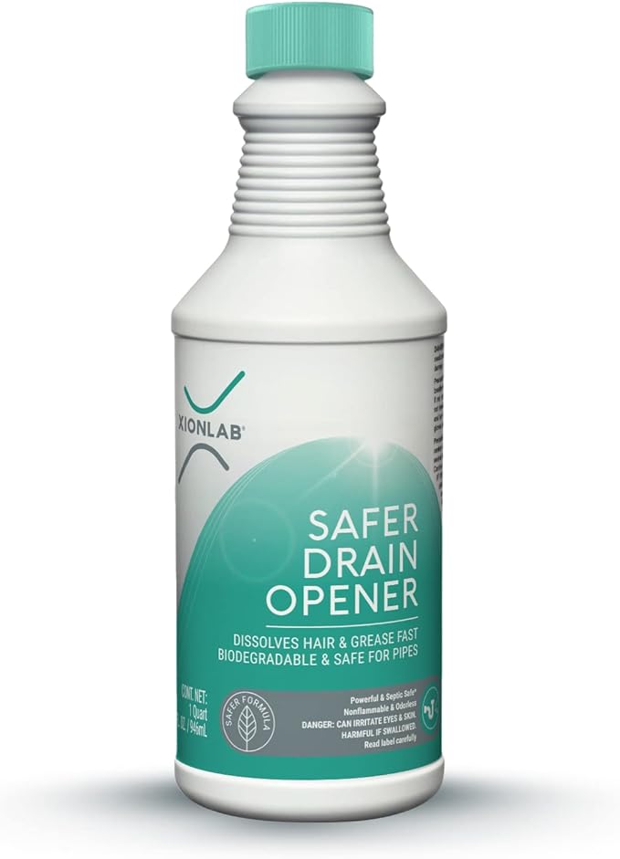 XionLab Safer, Greener Drain Clog Remover – Industrial-Strength Liquid Drain Cleaner for Hair & Grease – Septic Safe, Odorless, Biodegradable for Bathroom Sink, Bath Tub, & Shower Drain – 32 oz