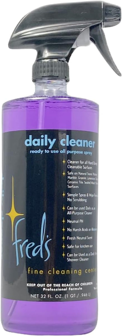 Fred's Fine Cleaning Center Daily Cleaner - Multi-Surface, Natural Stone Safe, Neutral pH, Streak-Free, Daily Shower Cleaner 32 Ounce Spray