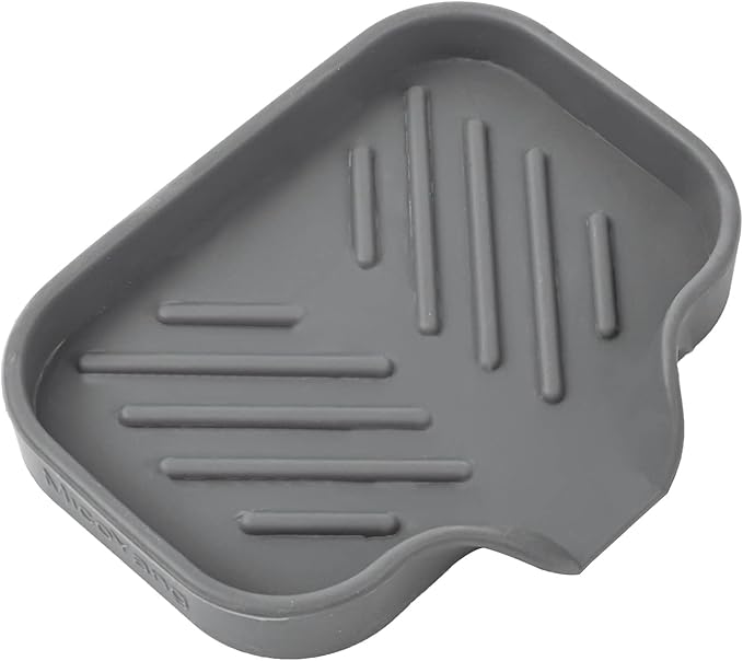 MicoYang Silicone Bathroom Soap Dishes with Drain Spout-Bathroom and Kitchen Sink Organizer,Sponge Holder,Dish Soap Tray,Perfect for Dispenser,Scrubber,Bottle,Cup on Sink or Counter-Grey 4.9"×3.2"