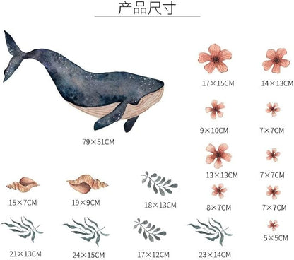 Alwayspon Dark Bule Whale Wall Decals Vinyl Removable Wall Murals Peel and Stick Self Adhesive House Wall Sticker Decor for Bedroom Living Room Nursery