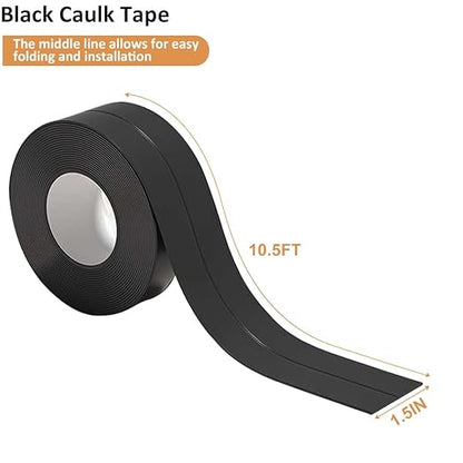 Black Caulk Tape Waterproof Self Adhesive Peel & Stick Sealing Strip for Kitchen Countertop Sink Backsplash Bathtub Floor Toilet Vinyl Tile Bathroom Decor, Better Than Silicone Sealant Caulking Tube