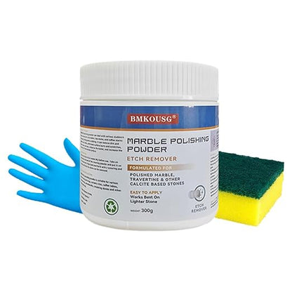 Granite Polishing Powder with Sponge Wiper & Glove, Marble Etch Remover - Professional Cleaner Compound for Granite, Marble, Quartz & Stone | Restores Shine, Removes Scratches & Etch