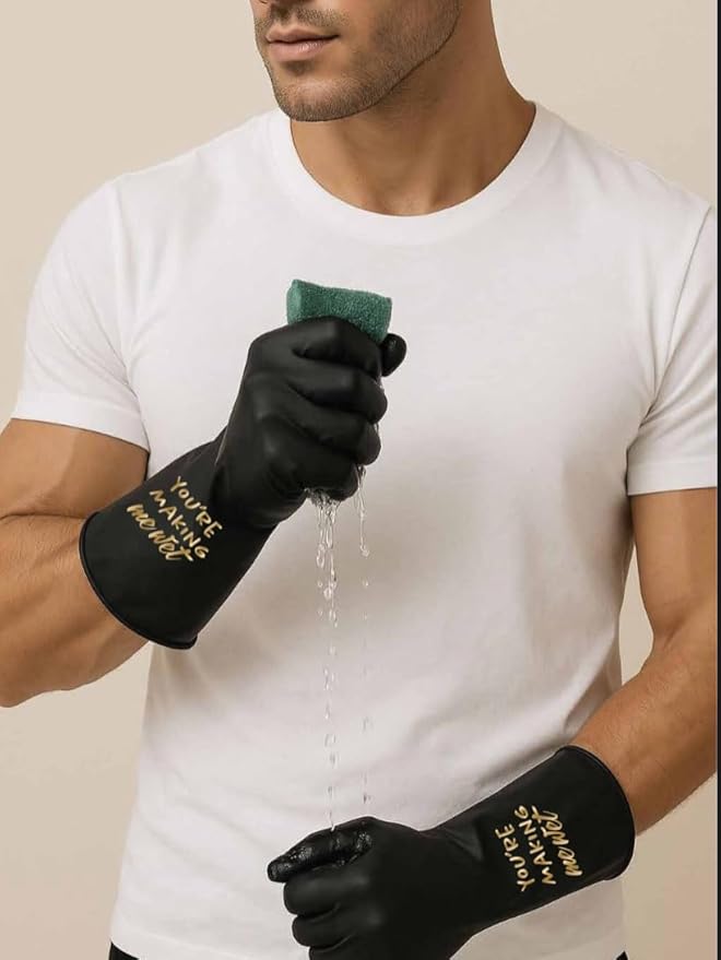 We Glove It™ Chic Black Dishwashing Gloves – Stylish, Reusable & Fun Gift with Flirty Sayings for Kitchen Cleaning