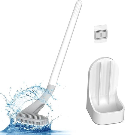 Toilet Brush, Long Handle Golf Toilet Brush with Holder 360° Deep Cleaning Flexible Silicone Toilet Cleaner Brush Wall Mounted for Bathroom (White)