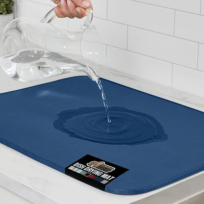 GORILLA GRIP Ultra Water Absorbent Microfiber Dish Drying Mat, Quick Dry Thick Mesh, Slip Resistant Pad for Sink Dishes or Under Rack, Kitchen Counter Accessories, Machine Wash, 18x16 Inch, Blue