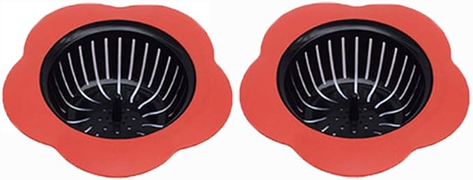 Silicone Kitchen Sink Strainer 2 Pack, Pouring strainers，Drain FilterLarge Wide Rim 4.5" Diameter (4.5" Diameter, 2 Red)