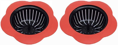 Silicone Kitchen Sink Strainer 2 Pack, Pouring strainers，Drain FilterLarge Wide Rim 4.5" Diameter (4.5" Diameter, 2 Red)