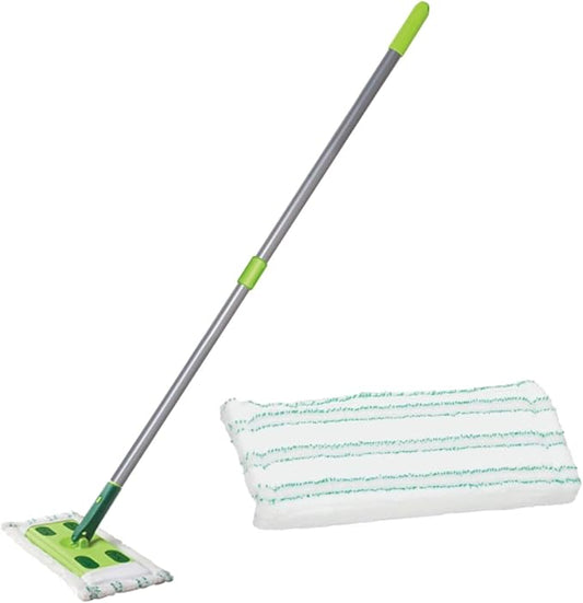 Quick Shine Sustainable Hard Surface Floor Clean + Polish Mop Kit w/ 1 Reusable Pad | Hardwood, Luxury Vinyl Plank, Tile & Laminate | Use Wet + Dry | Perfect to Apply Finish | Squirt, Spread, Done