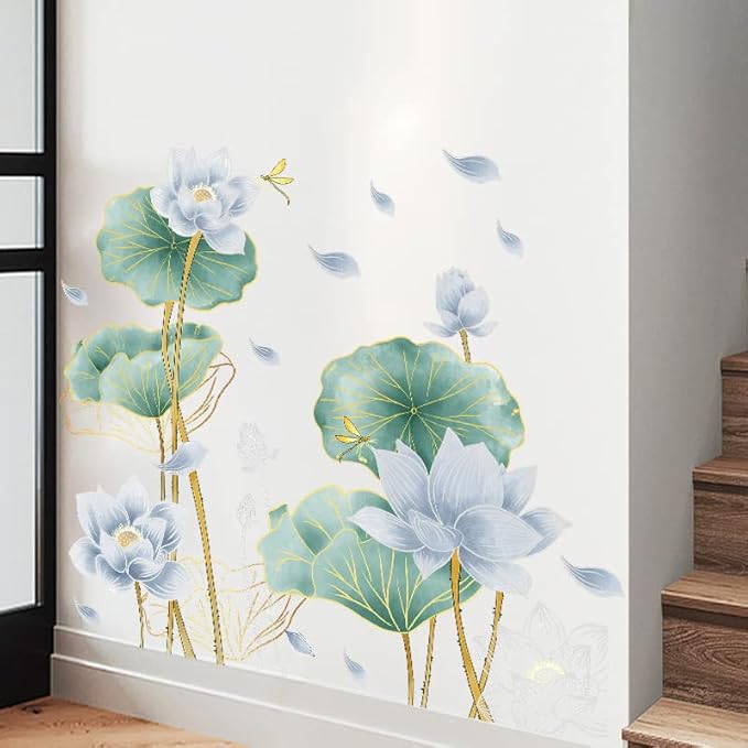 3D Wall Stickers Blue Lotus Floral Wall Art Decal Decor for Bedroom Living Room Offices Home Decoration