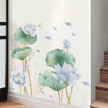 3D Wall Stickers Blue Lotus Floral Wall Art Decal Decor for Bedroom Living Room Offices Home Decoration