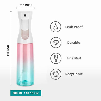 Spray Bottle for Hair (10.15OZ /300ML) Continuous Ultra Fine Mist Sprayer for Hair, Salons, Barber, Plants, Skin Care, Cleaning Red Blue Gradient