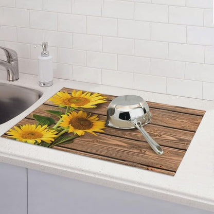 Sunflower Dish Drying Mat for kitchen Counter Large Microfiber Dish Drying Mat for Dishes Absorbent Reversible Kitchen Dish Drying Pad Rack Mat 18" x 24"