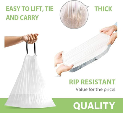 3 Gallon 220pcs Strong Drawstring Trash Bags Garbage Bags by Teivio, Bathroom Trash Can Bin Liners, Small Plastic Bags for home office kitchen, White
