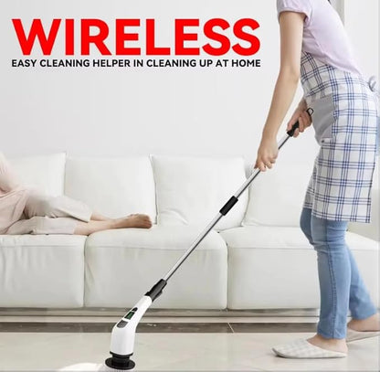 7-in-1 Electric Spin Scrubber with Long Extension Handle, Cordless Cleaning Brush with 2 Speeds, Power Scrubber with 7 Replaceable Brush Heads for Floor Tile,Bathroom,Shower Bathtub,Glass,Car etc.