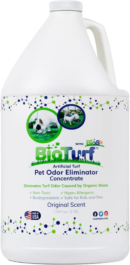 BioTurf BioS+ Artificial Turf Grass Concentrate Enzyme Cleaner and Pet Odor Eliminator - Removes Odors and Sanitizes - Organic, Safe, Environmentally Responsible (1 Gallon) - Original Scent