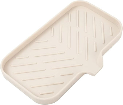 MicoYang Silicone Bathroom Soap Dishes with Drain Spout-Bathroom and Kitchen Sink Organizer,Sponge Holder,Dish Soap Tray,Perfect for Dispenser,Scrubber,Bottle,Cup on Sink or Counter-Tapioca 9.6"×5.3"