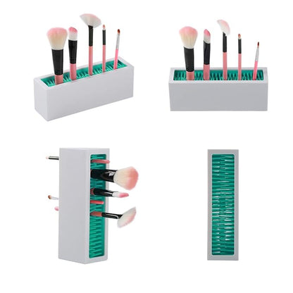 JAMEND CLXP Makeup Brushes Holder Organizer, Silicone Vanity Air Drying Rack Display Storage for Brush, Eyeliners and More, Practical Cosmetic Tools Container (Blue-White)