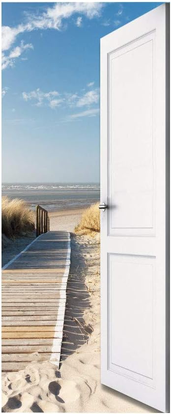 3D Door Wallpaper Self-Adhesive Poster - Beach Street Film Photo Premium PVC Waterproof Sticker Wall for Bedroom Living Room Decoration Stickers 95 x 215 cm